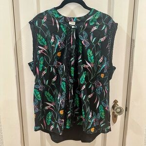 Black Floral Blouse with Lace Detail